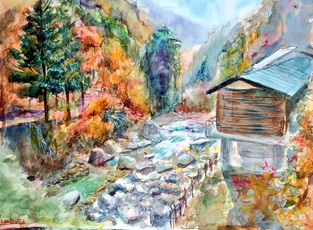 水彩画を描く高校生 kuma tweet media