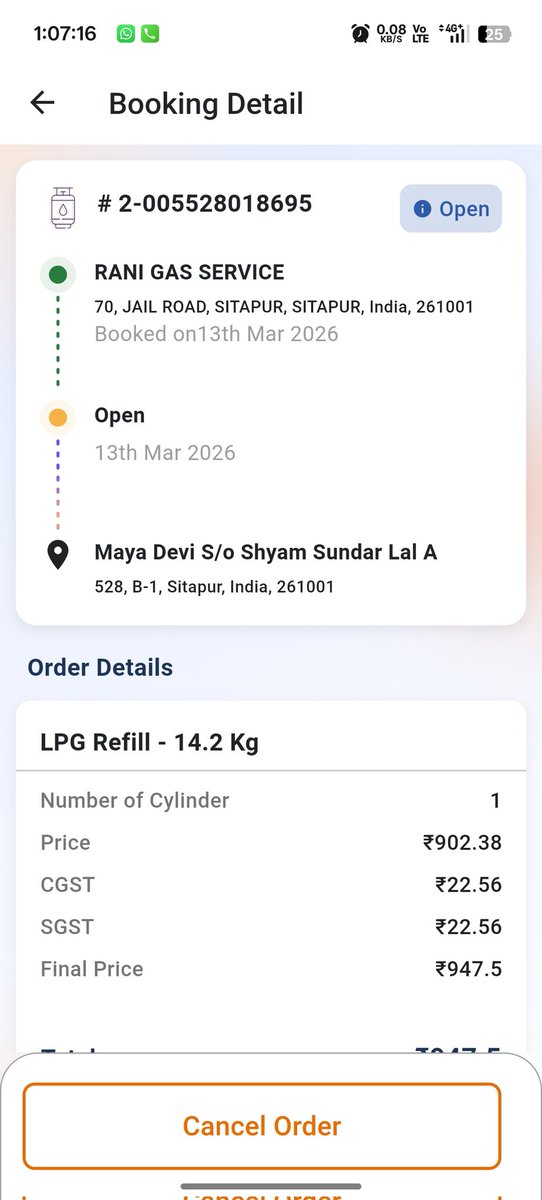 Ramji8055's tweet photo. I ordered my cylinder on 13th Mar
Still not delivered at home 

Distributor sahi se baat nhi kar rha hain ... delevery partner bhi shi se baat nhi kar rha ...alg alg kahani suna rhe hain ...
#GasPrices
#GasRelief
@indane_gas
@IOCL_UP
@IndianOilcl 
@indane_gas https://t.co/gNQKELTRLh