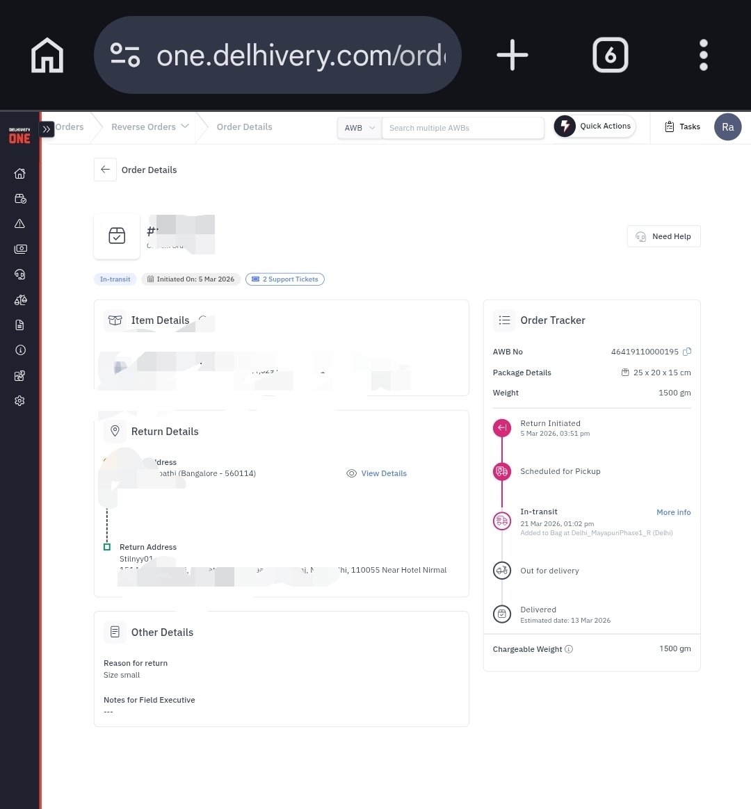 sethirajat85's tweet photo. @help_delhivery @delhivery When a D2C brand selects you for logistics, it's imperative that you prioritize the management of return shipments. I raised a return on March 5 andI have yet to receive the returned item. This delay raises concerns about the efficiency of your services https://t.co/vVSNeTl8X2