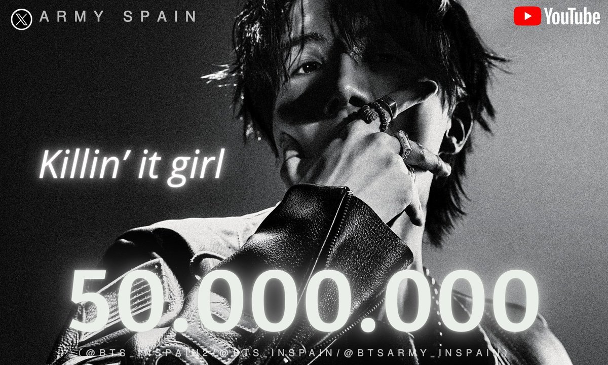 BTS_inSpain2's tweet image. 📹| #KillinItGirl (feat. GloRilla) de #JHOPE ha alcanzado 50 MILLONES de reproducciones en Youtube (50.102.447)! 

¡Sigamos con el stream!
50M ✅️ 🔜 60M

🖇youtu.be/q9leDzlNEaY?is…

#BTSJhope
#BTS @BTS_twt 
- ⛵️ 🐼