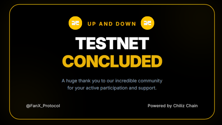 🛑 TESTNET OFFICIALLY CLOSED!

Thank you to everyone who participated in the Up and Down Testnet.
We are now finalizing the leaderboard results! 🏆

🚀 OFFICIAL LAUNCH SOON...!