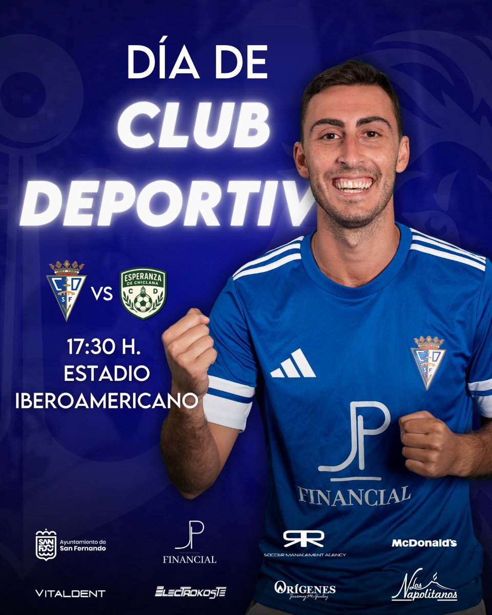 💙 ¡Hoy es 𝑫𝒊́𝒂 𝒅𝒆 𝑪𝒍𝒖𝒃 𝑫𝒆𝒑𝒐𝒓𝒕𝒊𝒗𝒐! 

🆚 Esperanza de Chiclana 
🕕 17:30 h. 
🏟️ Estadio Iberoamericano 
📅 Jornada 24

🦁 ¡Disfrutemos de otra tarde mágica en La Isla! 

#CDSanFernando1940