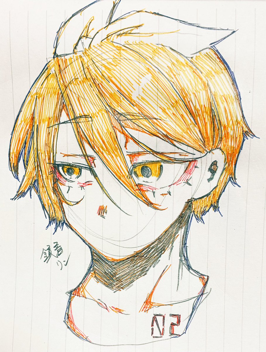 Pofukun's tweet photo. #イラスト  #アナログイラスト 
 #絵柄が好みって人がいればいいなぁ
 #イラスト好きな人と繋がりたい 
うる覚えだけど…
久しぶりにリン・レン描いてみた_🖊✨️ https://t.co/QIhmsMXXiK