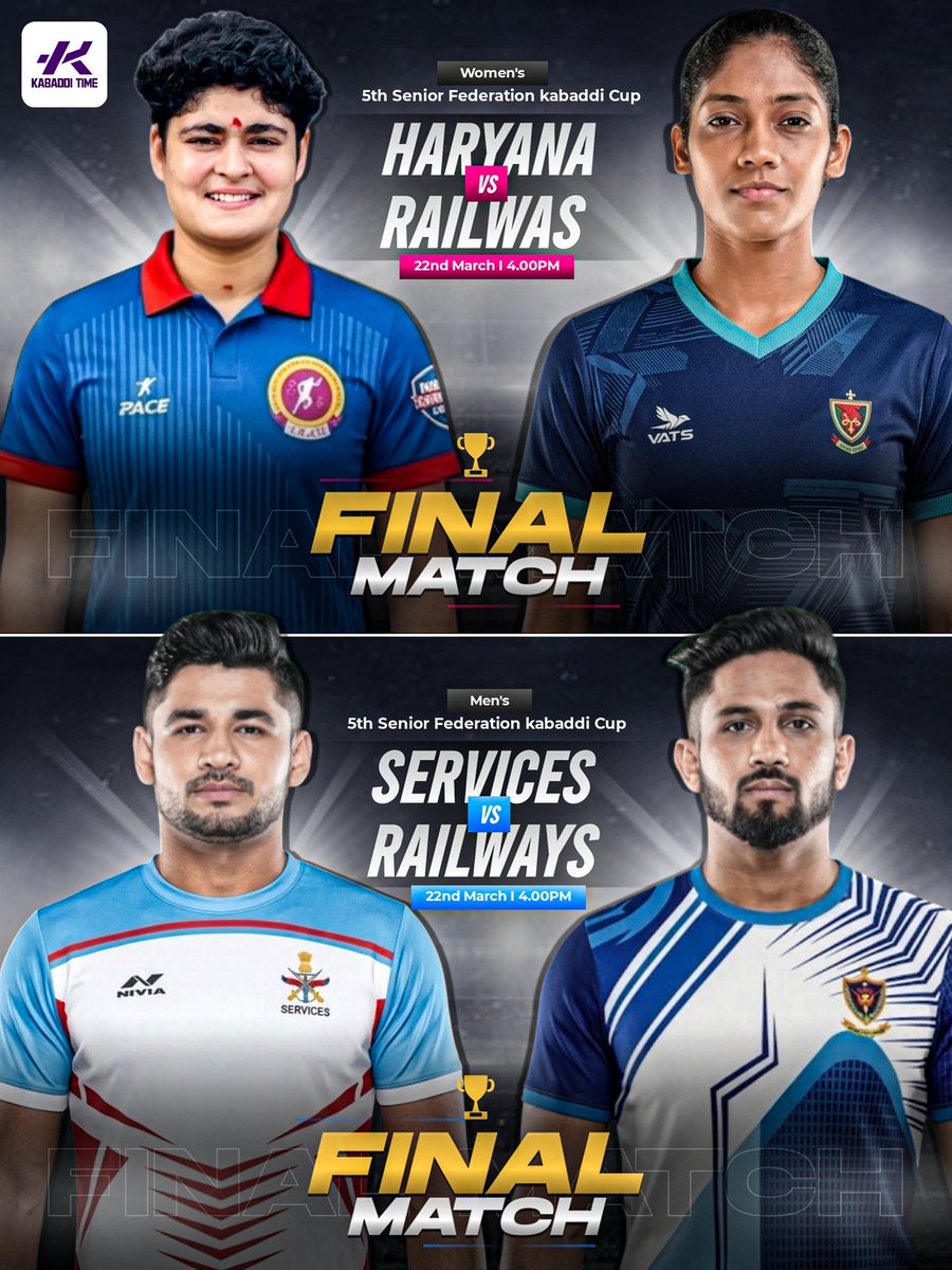 Kabadditime's tweet image. 🏆 It’s FINAL time! ⏳
Haryana 🆚 Railways (Women)
Services 🆚 Railways (Men)
Who will lift the trophy? 👀💪

#5thseniorfedrationkabaddicup #fedrationcup #seniornationals #kabaddicup #kabadditime