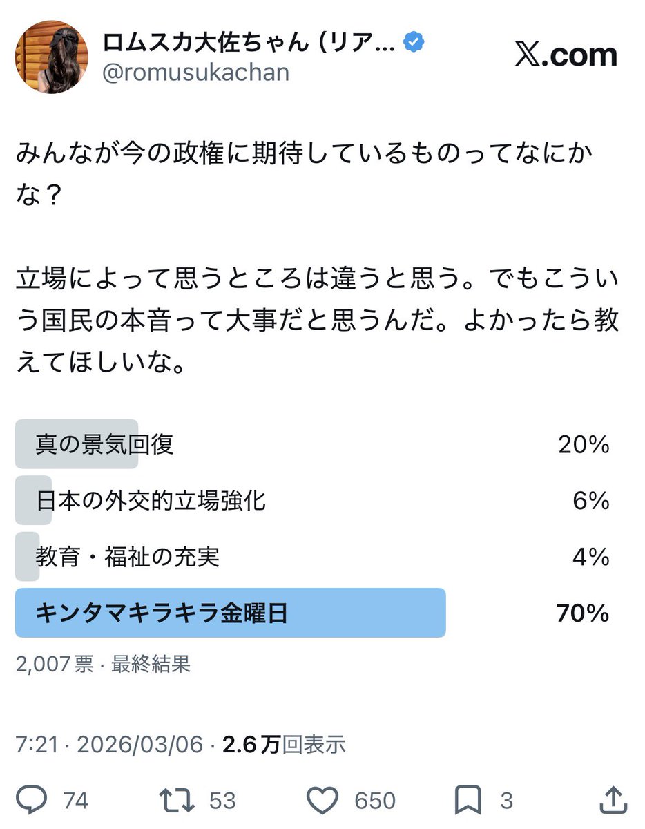 おい高市早苗聞いてるか？

私はあんたを支持も非難もしないけど、一つだけはっきり言わせてもらう。

あんたは国民の事を1ミリもわかってない。

これが国民の本音だよ。