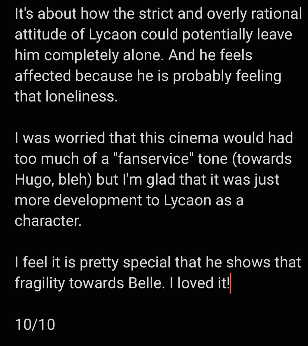 Eisner130's tweet photo. Well, I've finally played Lycaon cinema...
I think it's gorgeous.

As a #LycaBelle shipper, there is a little evil part of me that wanted a little more of a romantic tone, but as a Lycaon fan, I think it's perfect how personal the movie is for him. It's not about any relationship https://t.co/fotoMDTUIH