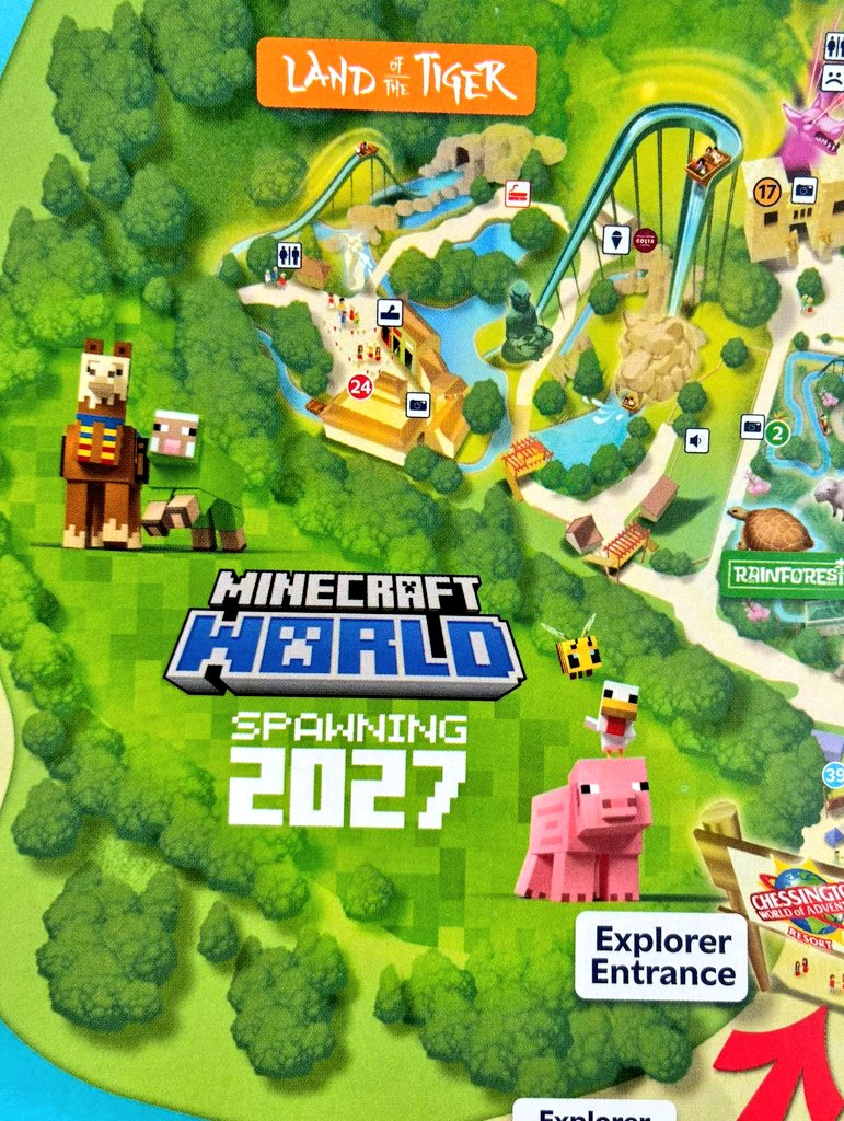 ChessingtonBuzz's tweet photo. The first look at v.1 of the 2026 Chessington park map 🗺️
With yesterday's announcement confirming Minecraft World the park has wasted no time getting it updated
The new land will open in 2027
We also have an announcement due for 2026 🐾
#ProjectRoundtable
#MinecraftWorld https://t.co/7zQJSK08Kb