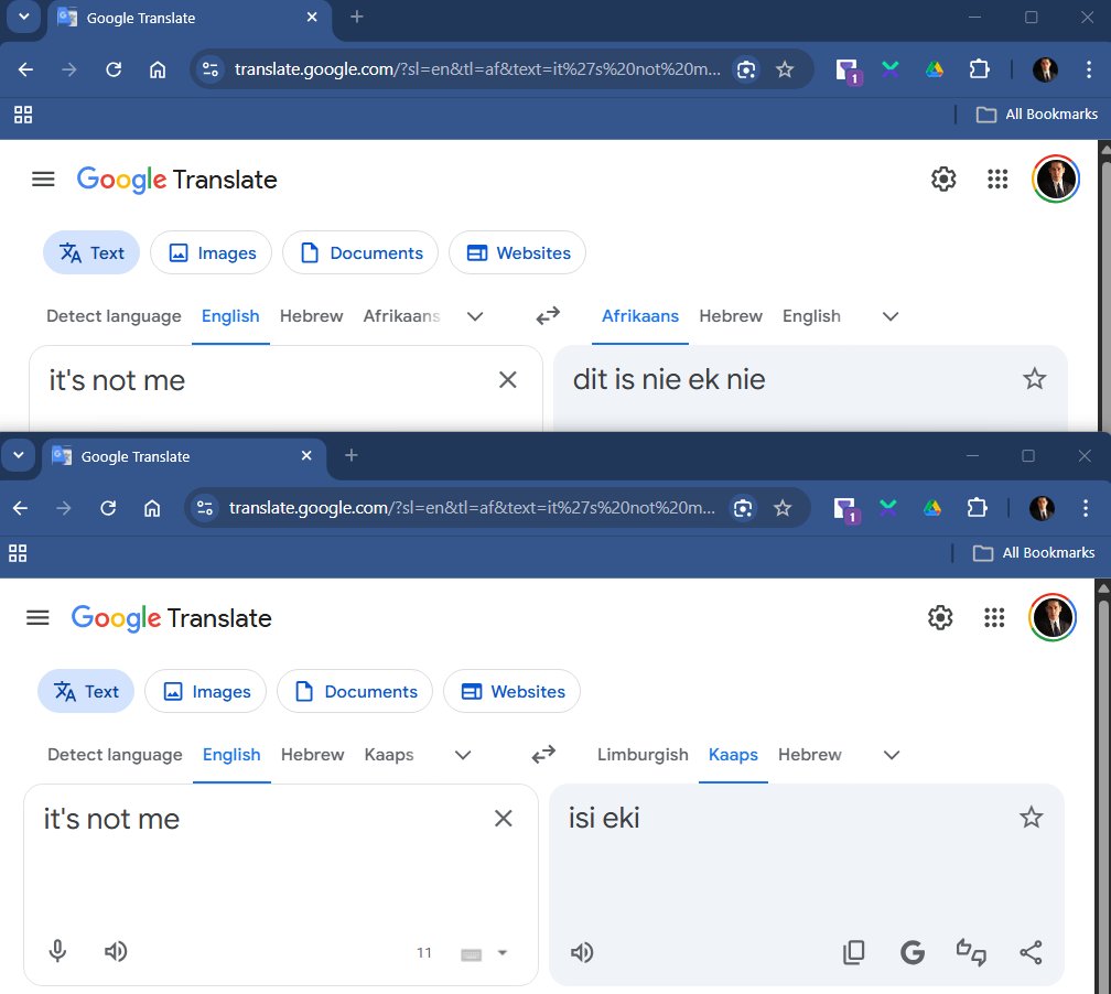 So ... shouldn't it be like this? Wat dink julle?
What do you think?
Imagine, a separate new drop-down in future, in addition to Afrikaans?

(*spelling unsure)