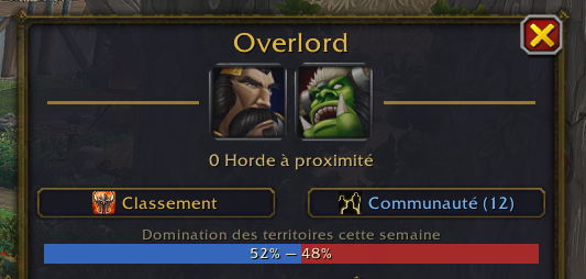 TromaFR's tweet photo. Overlord v2.6.0

- Tableau de kills avec API 12.0
- Barre de domination : plus l'Alliance ou la Horde tiennent de points et longtemps, plus leur progression augmente (inspiré de GW2 et ses ticks)
- Le panel principal disparaitra en combat et peut être déplacé
- Fix de bugs variés https://t.co/UwUTLNZej7