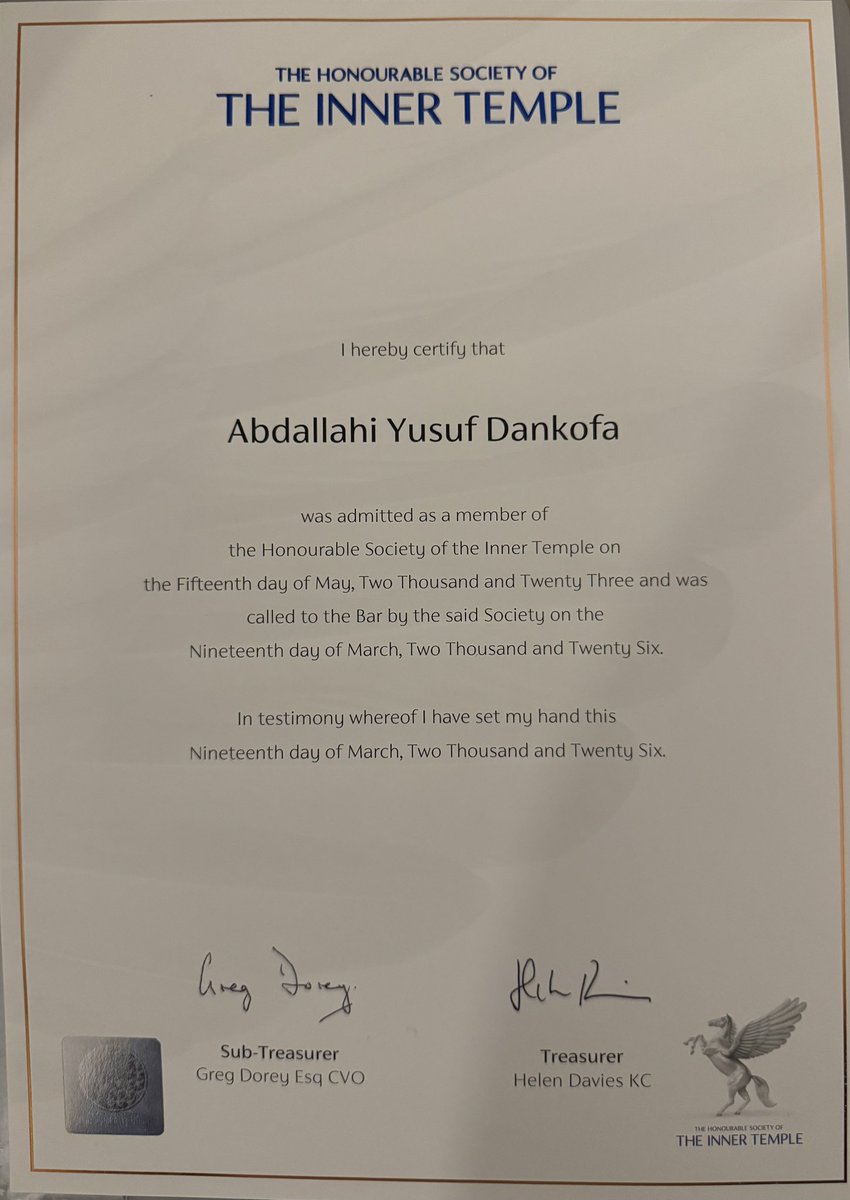 Abdallahyd01's tweet photo. SON OF A LAWYER. NOW A LAWYER. 

Called to the bar of England &amp; Wales 

Alhamdulillah. https://t.co/E61LnoDuJ0