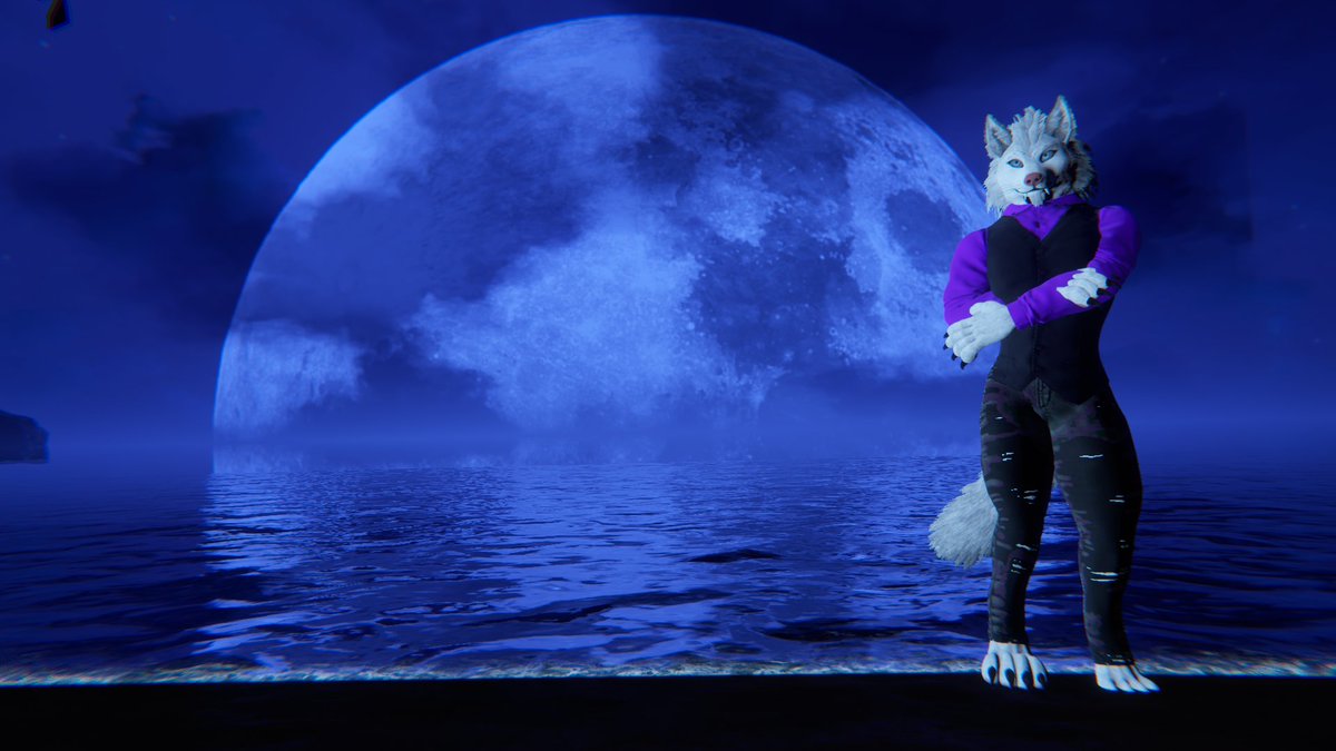 Awooooo. Posing with moon moon. It's hard to resist stare at it and awooooo loud as i can #vrchat #vrchatfurries #werewolf #posing #fantasy
