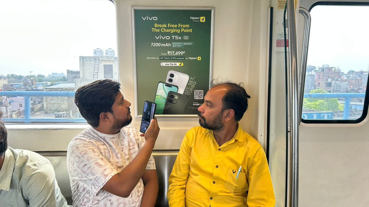 You board the metro at 18% &amp; spend the ride at the charging point instead of sitting because your battery demands it. The vivo T5x on Flipkart has a 7200 mAh battery so your commute can be a commute again, start at 17,499 Sale start on 24 March, 12 PM #vivoT5x #vivoT5xOnFlipkart