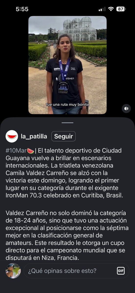 La triatleta de Ciudad Guayana 🇻🇪 Camila Valdez Carreño 🏆ganó el primer lugar en la categoría de 18 a 24 años en el Ironman 70.3 de Curitiba, Brasil.  
elpitazo.net/deportes/venez…
#OtraBuenaNoticia que sí es actual.  🏊 🚴‍♀️ 🏃🏻‍♀️ 
¡Bravo, Camila! 🙌🏻🙌🏻🙌🏻🙌🏻🙌🏻