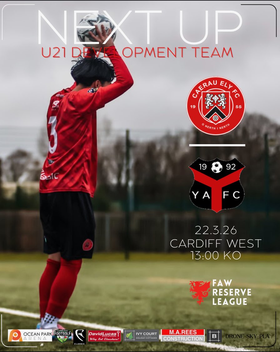 CaerauElyFC's tweet image. Our U21s are back in action today for their final home fixture of the season.
A tough test as always against a resolute @YAFCthebuns 

#ONerthINerth 

@CVSFA @oceanparkarena1 @No1St_Davids 
#developmentteam #reserve #football #caerauely #u21
