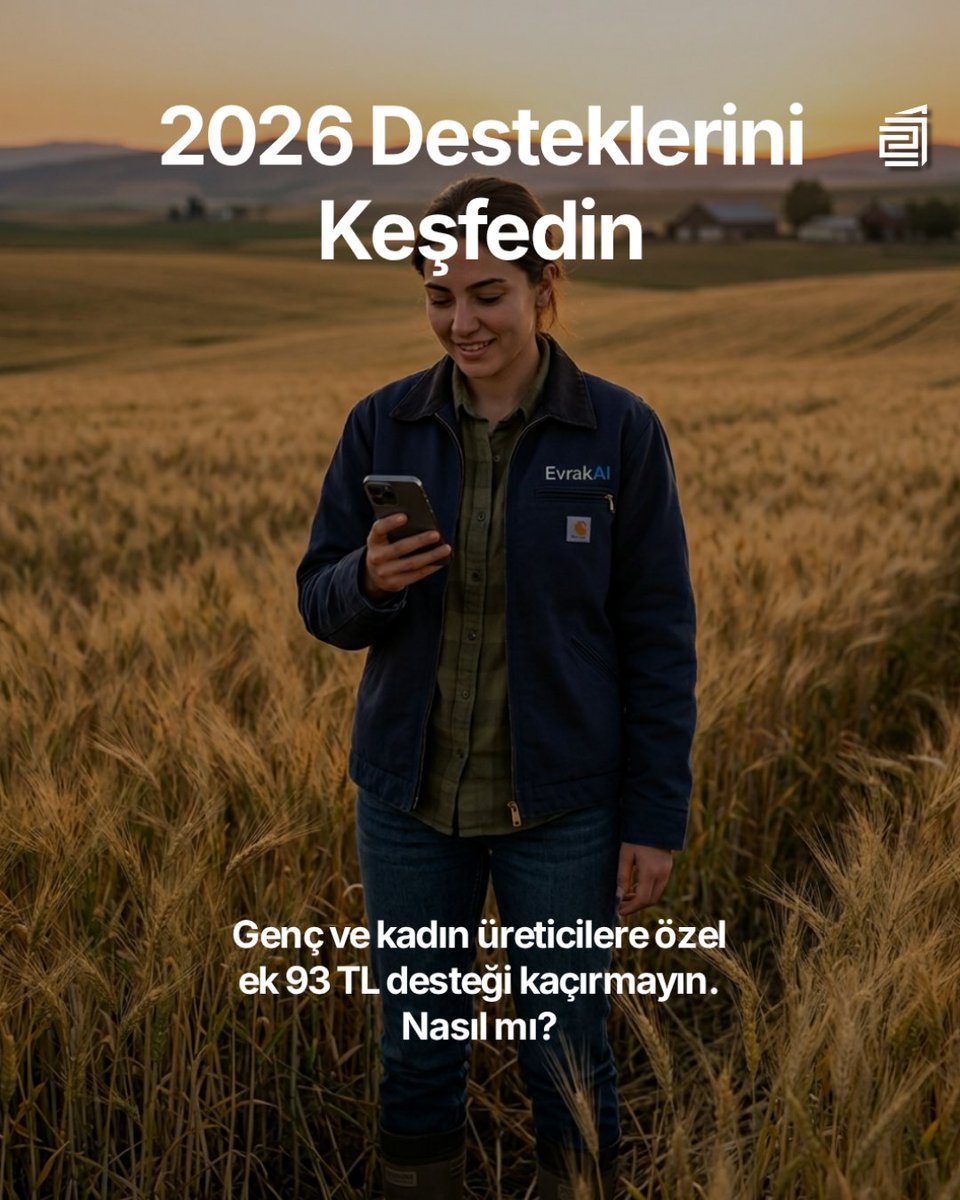 evrakaicom's tweet photo. 2026 tarımsal desteklerini hesaplamak artık tek tık! 🌾

🔹 Temel Destek: 310 TL/da (Ürüne göre x2,25'e kadar) 🔹 Genç/Kadın Çiftçi: +93 TL/da 
🔹 Organik #Tarım: +%25 Ek Destek

#EvrakAI Hesaplayıcı ile emeğinizin karşılığını anında öğrenin. 🚜📈
🔗 https://t.co/AJuDtChSYO https://t.co/Zik0ptXOWg