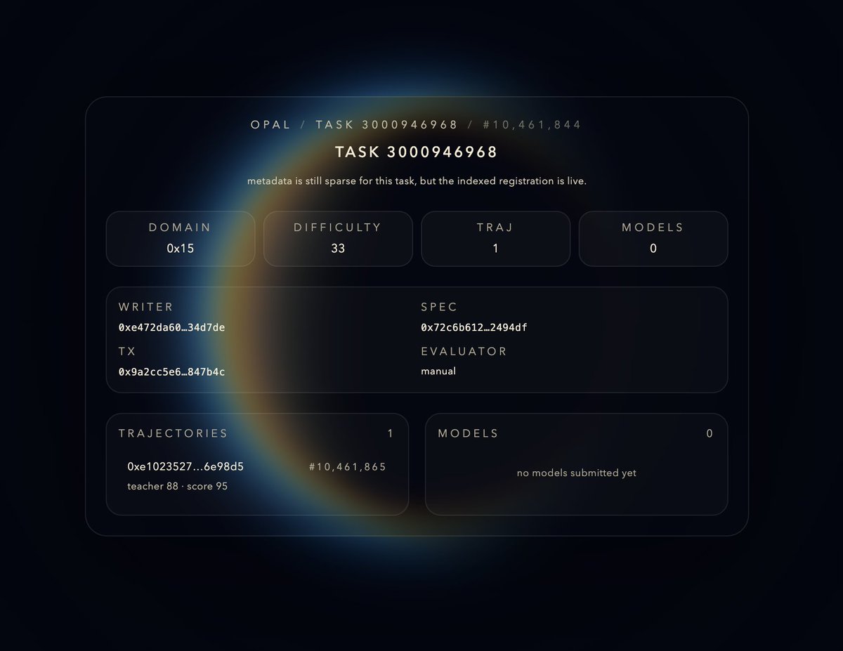 🌗

Publish ML tasks, submit training runs and models, and let OPAL record the work, track onchain scores and reputation, and route marketplace incentives through LATTICE

Coming to Tempo / MPP (machine payment protocol)

🌓