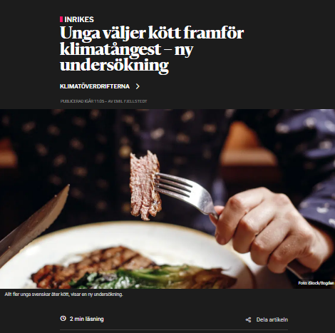 BroderNilsson's tweet photo. Det kallas självbevarelsedrift.
"Allt fler unga svenskar äter kött – och bryr sig mer om hälsa och smak än om den påstådda påverkan på klimatet, visar en ny undersökning. Samtidigt verkar vegantrenden bland unga ha avstannat." https://t.co/rOhiUAYBea