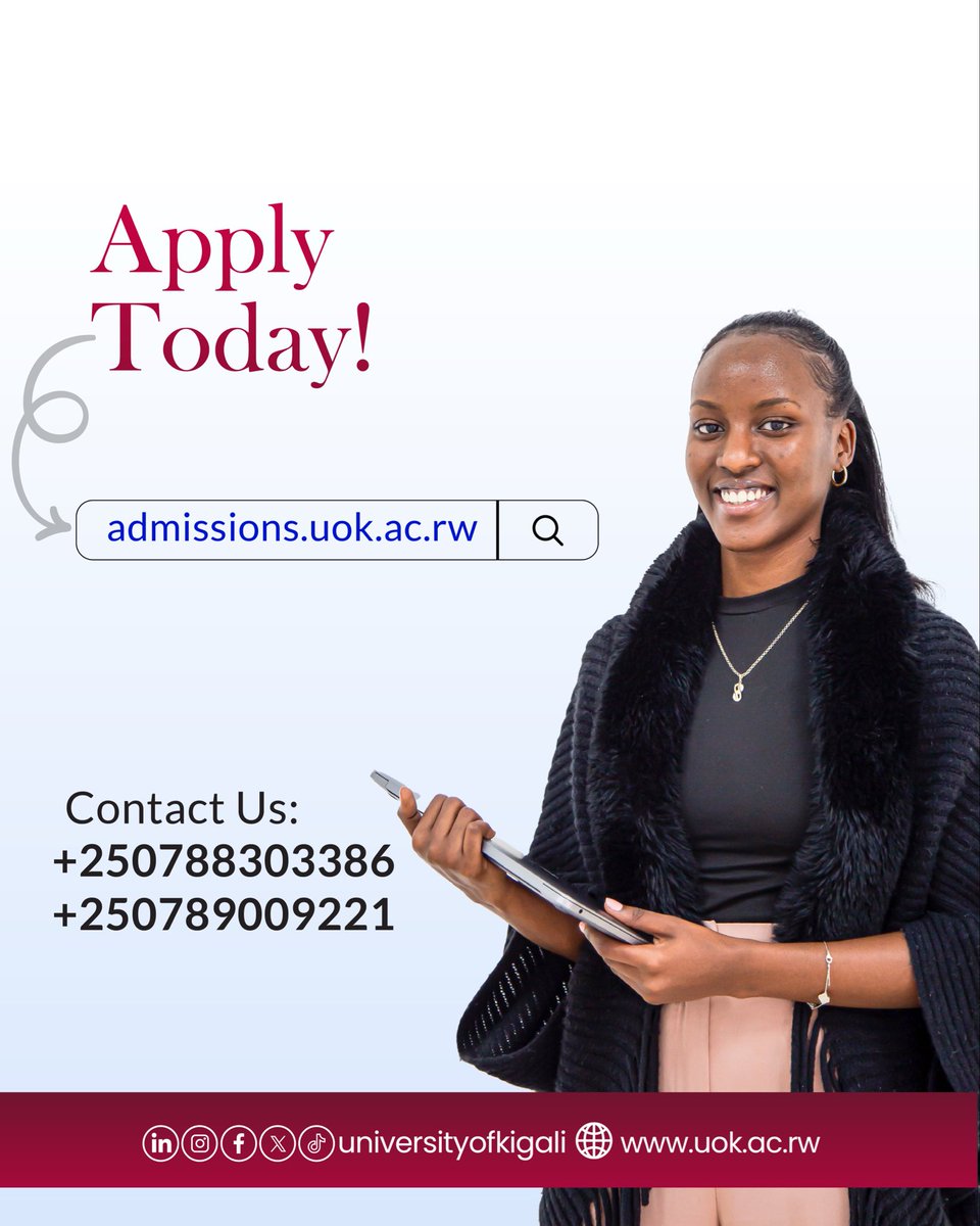 UnivOfKigali's tweet image. Your future starts this May at the University of Kigali 🎓
Join a community committed to excellence, innovation, and leadership.
📌 May Intake is now open, Apply today!

#mayintake2026 #uok #applytoday #university #universityofkigali