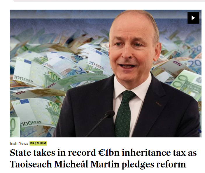 This is WRONG- you work your whole life to build a better future for your family and when you leave the Irish Government want their piece of the pie. No to inheritance tax !!