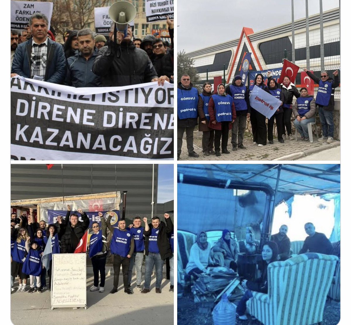 Temel Conta, DIGEL Tekstil, Şık Makas, Sırma Halı, Submed, Beşiktaş Belediyesi işçisi Turan Çil bayramı direnişle karşıladılar.
Hakları ve gelecekleri için direnen işçilere selam olsun.!!