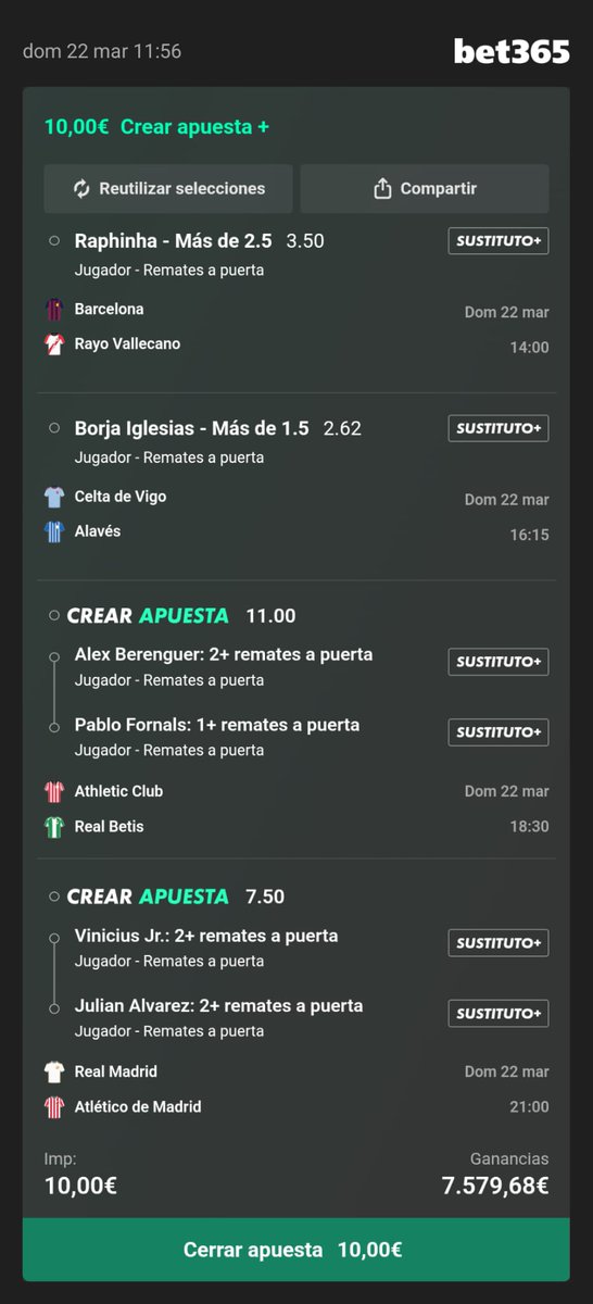DOMINGO DE LIGA🇪🇸

AYER CUOTA 13✅
Hoy tengo ganas de hacer historia👑

CUOTAS 750 y 257🔥

Si salen ✅ sorteo 100€ entre los que den ❤️ al tweet y lean el primer comentario 👇🏻
