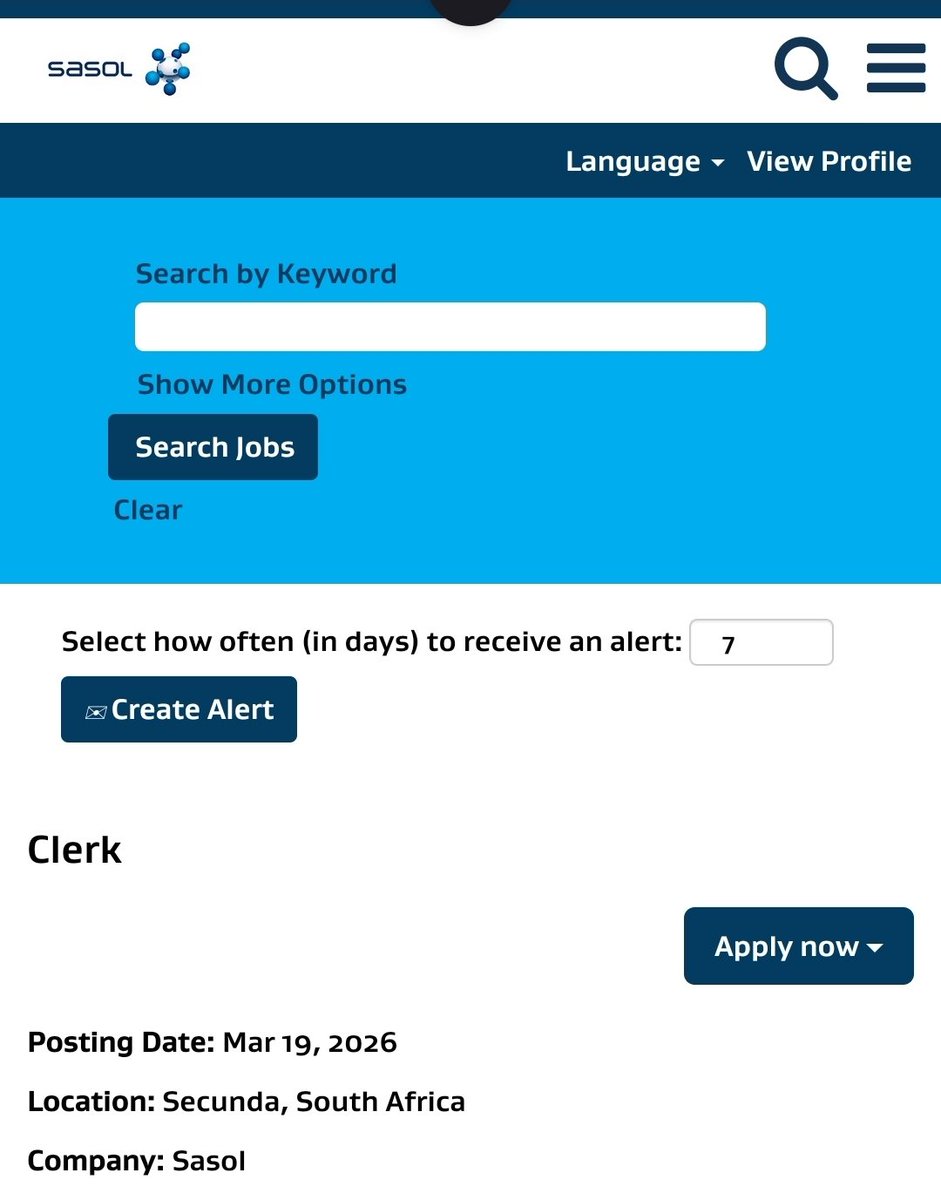 Sasol is hiring…📍📍No Experience Required 

📌Clerk

Formal Education
High School / School Diploma or similar
Working Experience
Experience: 0+ relevant year

Full Details:  tinyurl.com/4449k9va

Closing: April 1st 2026