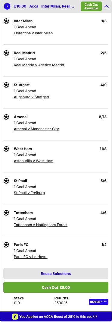 FootyAccums's tweet photo. ✅ OUR ONE GOAL AHEAD ACCA IS PLACED!

❤️ IF this wins: We will give away £50 to someone who LIKES this post & £50 to someone who REPOSTS it!

🔝 BEST PRICED at BOYLE Sports!

Add to your bet slip here > https://t.co/RDf5j5dUe9

🤝 Bet £10 & get £50 in FREE BETS when you join today > https://t.co/Cqih5kSzUa

✅ Selection lands if the team goes 1 goal ahead at ANY point!

🚀 25% acca boost on the total returns!

Ad | GambleAware | 18+ | New Customer Offer | Always Gamble