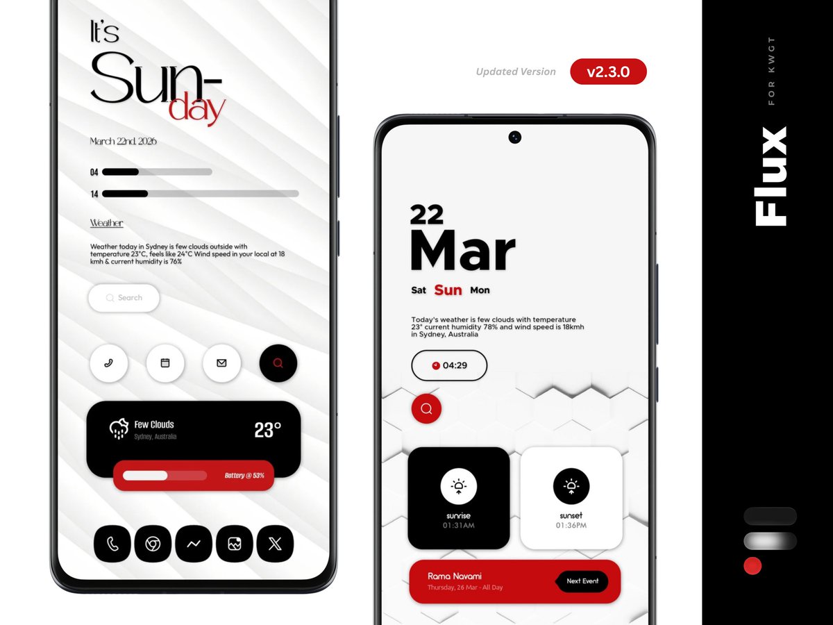 RajjAryaa's tweet photo. Flux KWGT v2.3.0 
is now LIVE on the Play Store! 

We’ve added 13 beautiful new widgets, bringing the total to over 65+ clean and minimal setups.

Get it here: https://t.co/eWDfTcJpw7

​🎉 GIVEAWAY: 10 PROMO CODES! 🎉

1️⃣ Like & Repost this post
2️⃣ Comment "Flux"
3️⃣ Tag a friend (optional, but appreciated!)

 Winners picked soon. 
Good luck! 👇
