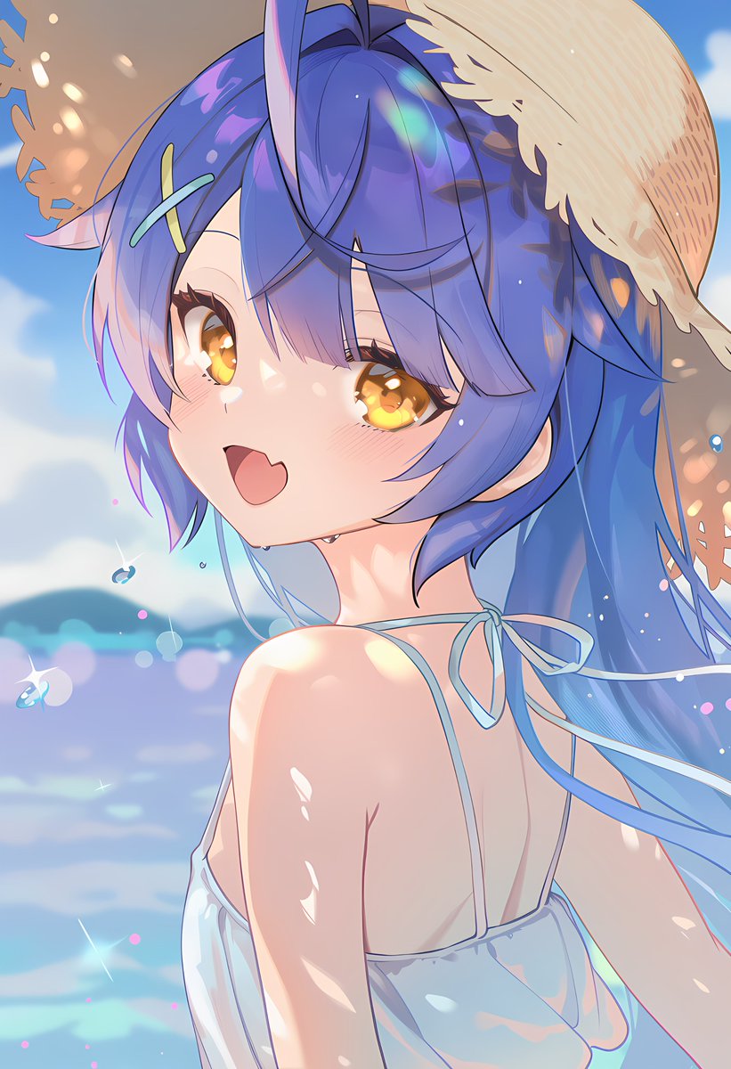 海辺のあまみゃ♥（麦わら帽子と白ワンピ）