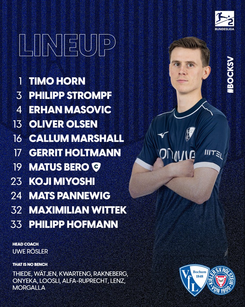 VfLBochum1848EN's tweet photo. Here's the lineup to take on Holstein Kiel! Uwe #Rösler makes 4⃣ changes from last weekend:
⬅️ #Loosli, #Lenz, #Onyeka, #AlfaRuprecht
➡️ #Masovic, #Pannewig, #Marshall, #Holtmann
#meinVfL #BOCKSV https://t.co/c7YRrlRQ8a