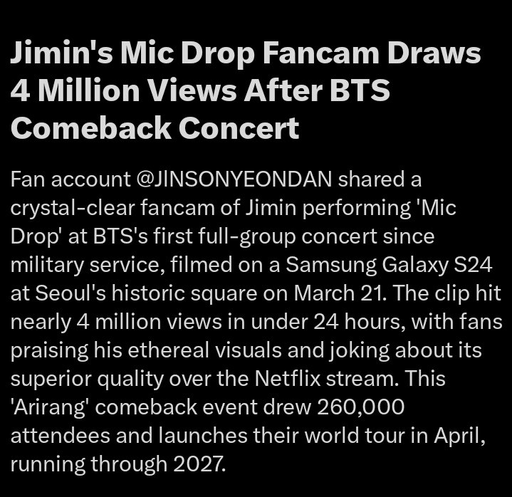 jmpopbase's tweet image. #JIMIN’s MIC Drop fancam has gone viral on X, surpassing 4 million views in under 24 hours, gaining attention for his striking visuals and stage presence