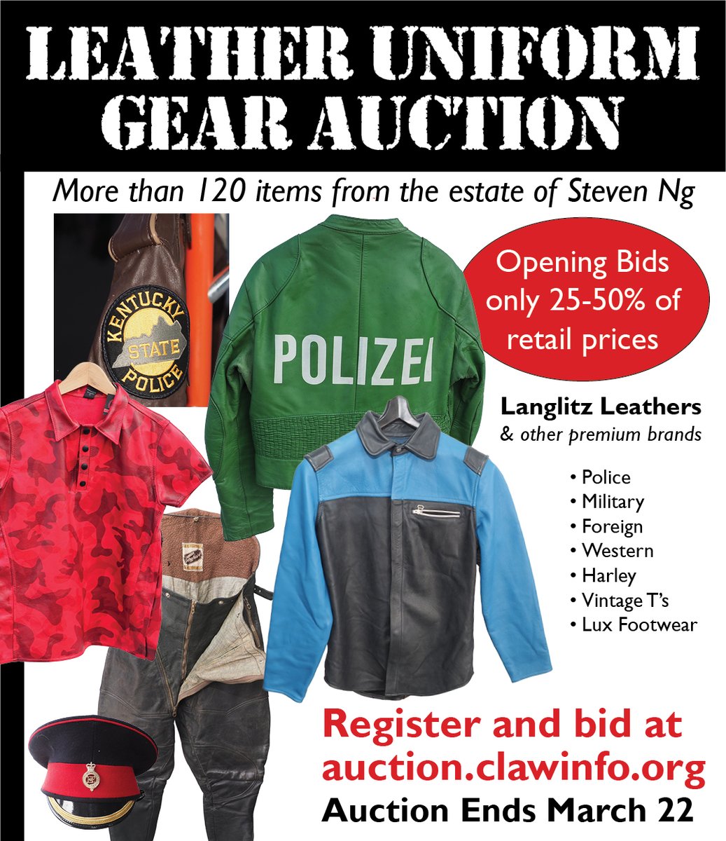 CARASresearch's tweet photo. CLAW, a 501c3 leather community charity, is hosting a Leather Uniform Gear Auction fundraiser!  CLAW has been a supporter of CARAS Research for many years.  If interested, please take a look! https://t.co/1Tk4eCs2ya https://t.co/7pYxd0upqw