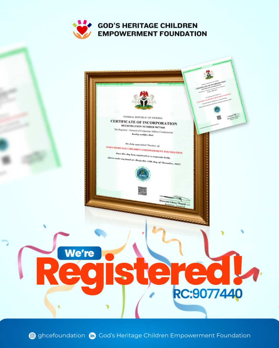 HCFcares's tweet photo. Today marks a major milestone for us 🎉 Our foundation is now fully registered. What started as a simple idea has grown into a recognized platform for impact. Thank you to everyone who has supported us. The journey continues, and there is more to achieve together. 💙

#GHCEF https://t.co/MIzkRCegLG