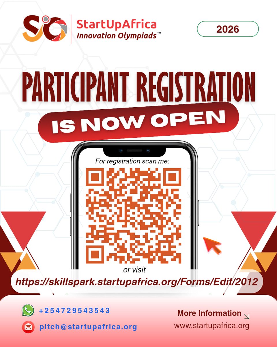 StartupAfrika's tweet photo. 🌟 You don’t have to pitch to be part of the movement!

The StartUpAfrica Innovation Olympiads 2026 is open for PARTICIPANTS across multiple countries 🌍
https://t.co/dSRq9EWnNq

#InnovationOlympiads #YouthInSTEM #StartUpAfrica #SIO2026 https://t.co/xpK541lRcm