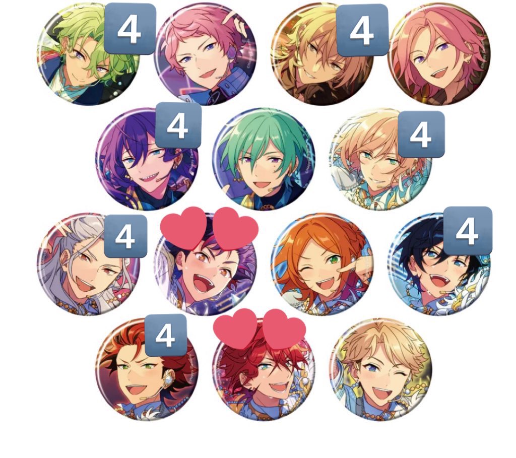 ANiA_PFe's tweet photo. 【交換・】あんスタ コレクション缶バッジ コレ缶 2026 Feb Idol Casual

4箱追加
譲→◎日和、宗、◎薫、こはく、マヨイ、巽、英智、凪砂、ゆうた、北斗、紅郎、嵐
画像数字なしは10点有り

求→鉄虎、燐音※同数ずつ
◎付きは燐音のみ。
星4絵柄の場合2:1可

お気軽にお声がけください https://t.co/iol40tKtJM