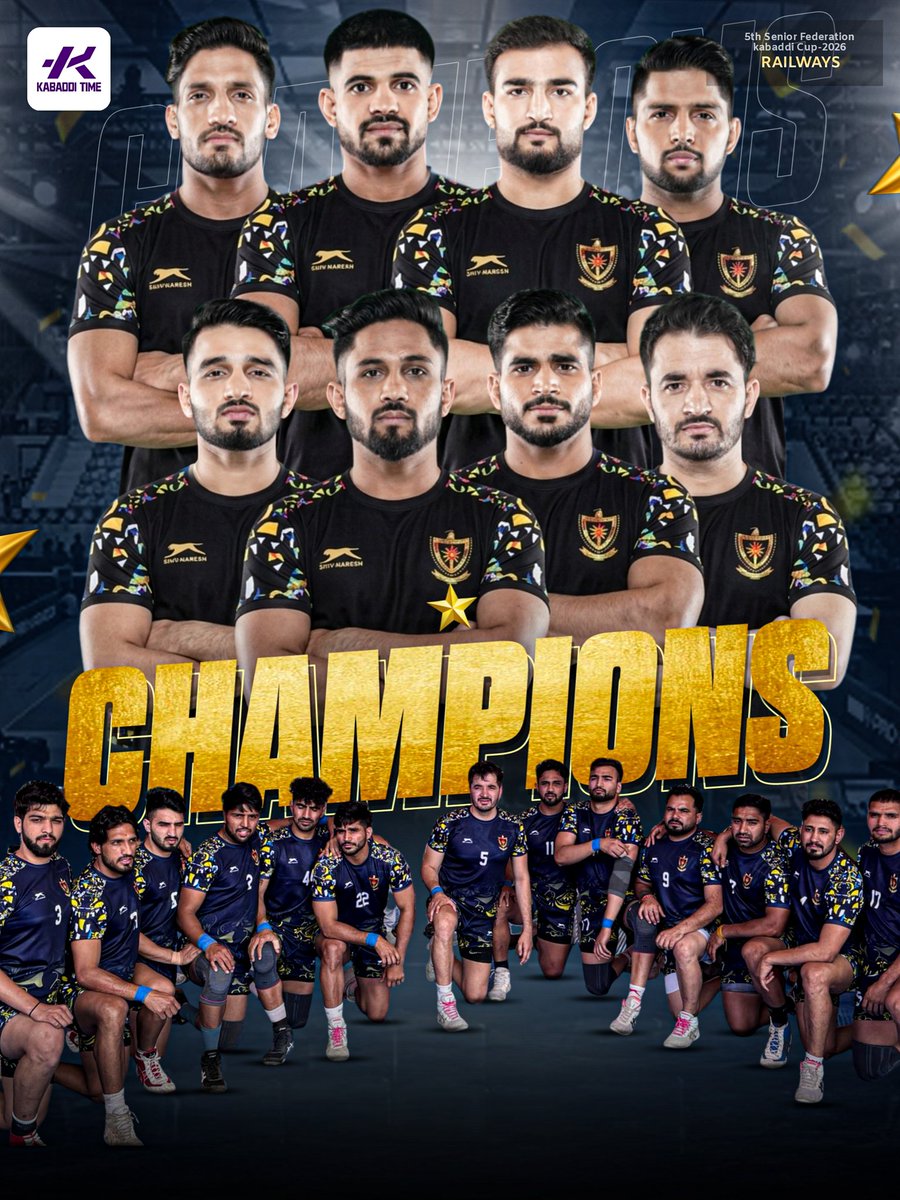 Kabadditime's tweet image. 🏆 Champions Alert!
Indian railways dominate and win the 5th Senior Federation Kabaddi Cup 💪🔥

#5thseniorfedrationkabaddicup #fedrationcup #seniornationals #kabaddicup #kabadditime
