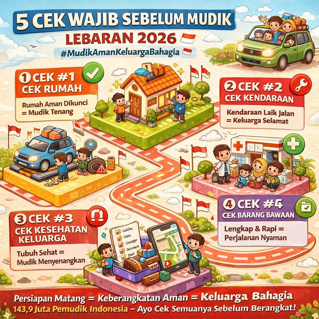 kalkwulator's tweet image. Pastikan rumah sudah dalam kondisi aman dan terkunci rapat sebelum ditinggal. Jangan lupa cabut aliran listrik yang tidak perlu dan cek kompor ya. Persiapan matang adalah kunci keluarga bahagia di perjalanan.
​#Mudik2026 #TipsMudik #Lebaran2026