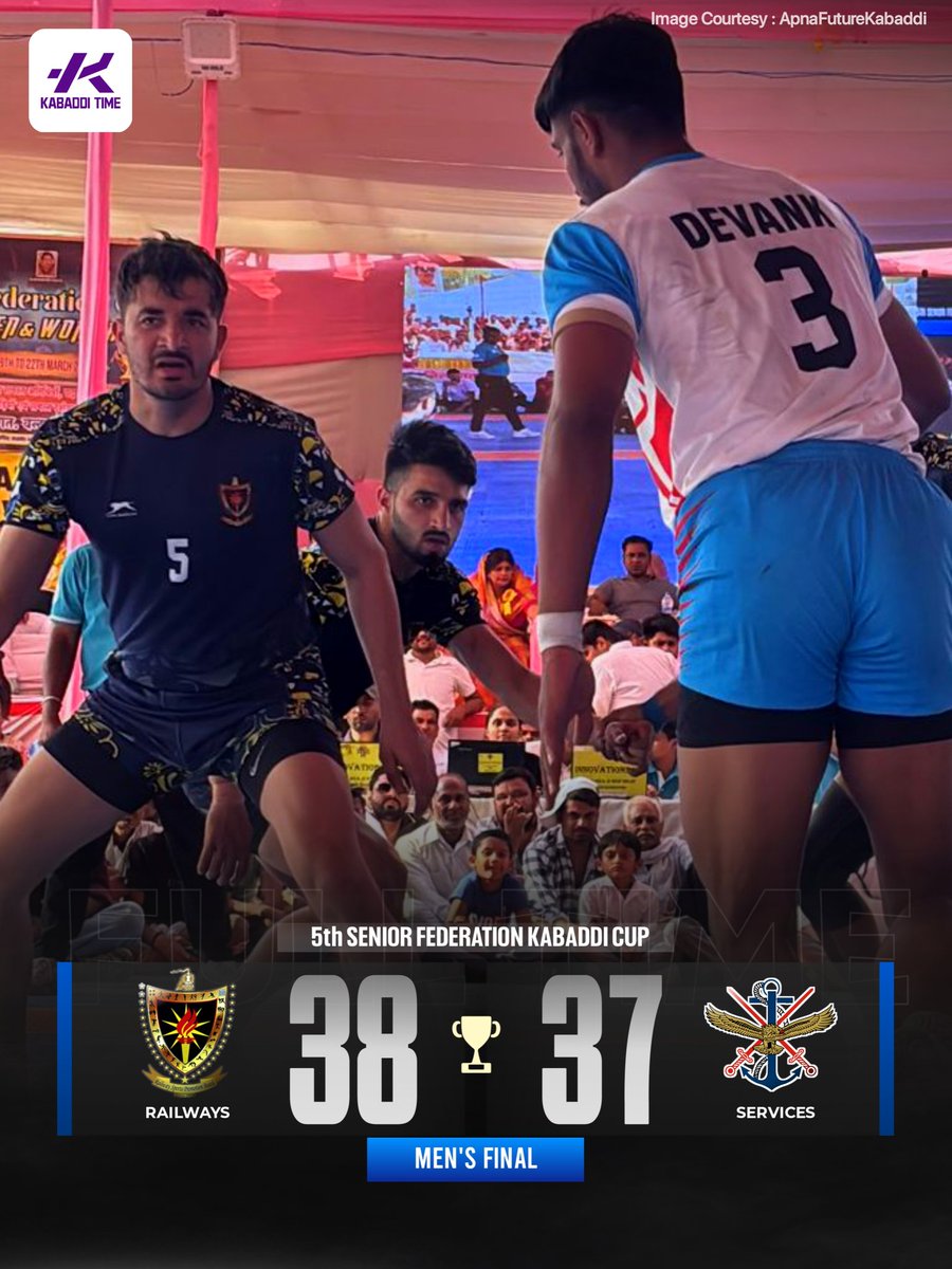 Kabadditime's tweet image. What a thriller! 😱🔥
Railways win it 38-37 in an epic kabaddi battle 🏆🤼‍♂️

#5thseniorfedrationkabaddicup #fedrationcup #seniornationals #kabaddicup #kabadditime