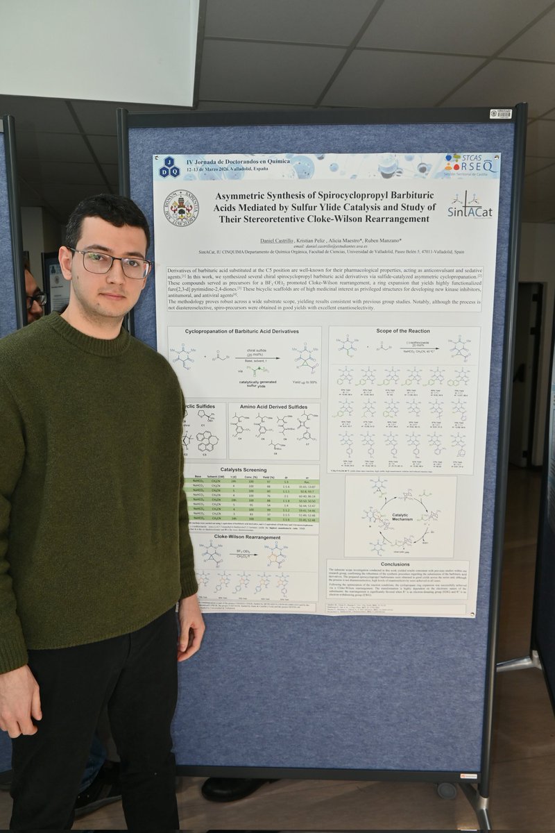 SintACatGroup's tweet photo. Participamos el la IV Jornada de Doctorandos en Química UVa. Nuestros estudiantes presentaron sus investigaciones y María Molinero obtuvo el premio al mejor póster.  Además, la egresada del grupo Marta Gil Ordoñez (IQAC-CSIC) fue ponente invitadA. ¡Enhorabuena a todos! https://t.co/uPHStFQ6ti