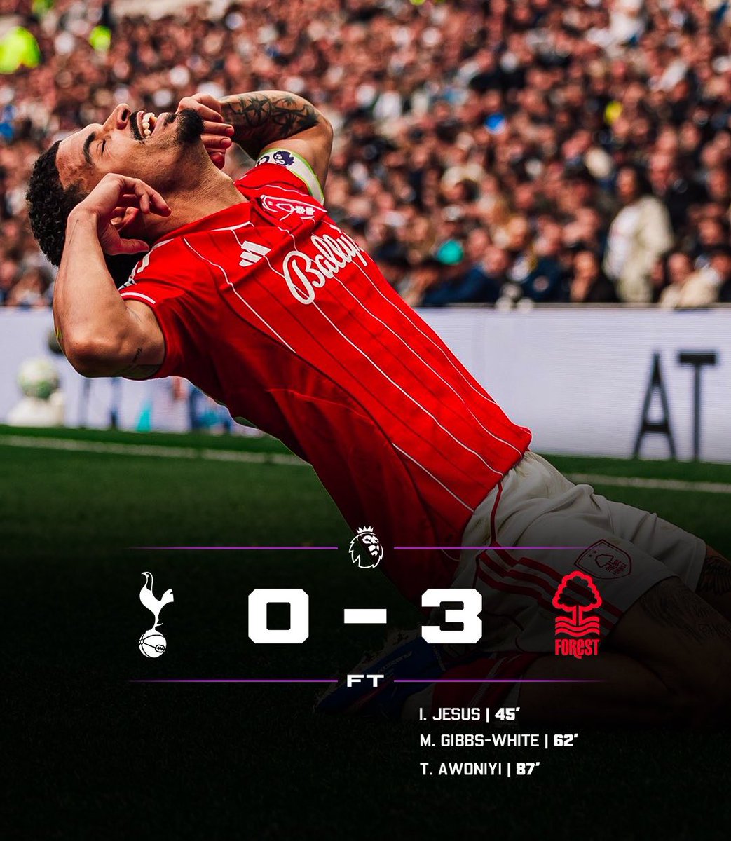 FootballFraih's tweet photo. 🚨💥 Nottingham Forest go 3-0 up away at Spurs in a HUGE relegation battle clash!  

Massive performance under pressure. 🌳🔥  

Who’s your Man of the Match? 👇  

#NFFC #TOTFOR #PremierLeague https://t.co/Ni6wQX9H3y