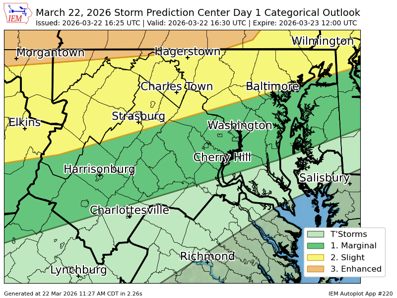#SPC issues Day 1 Enhanced Convective Risk at Mar 22, 16:25z for LWX ...