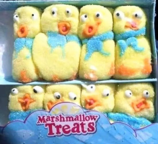 Dollar store imitation peeps had a rough ride from China.