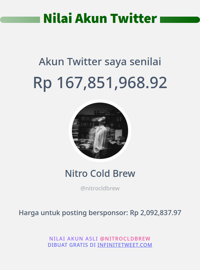 nitrocldbrew's tweet photo. Nilai Twitter Saya adalah: Rp 167,851,968.92

➡️ https://t.co/euS7rYTKs0 https://t.co/TDgIN8ZTGX
