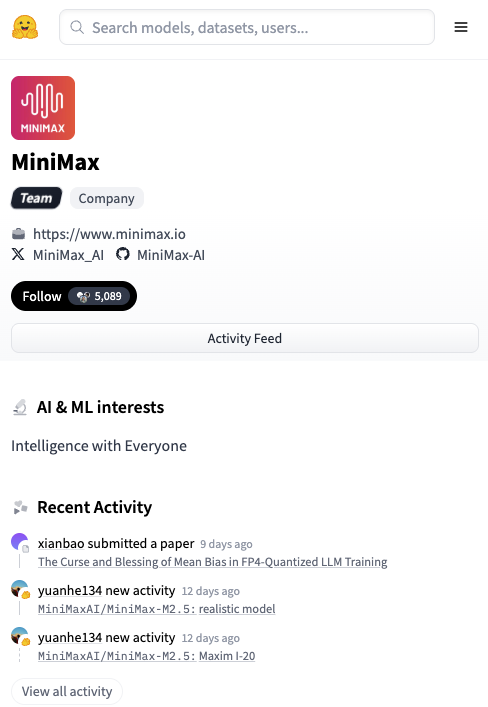 MiniMax org page