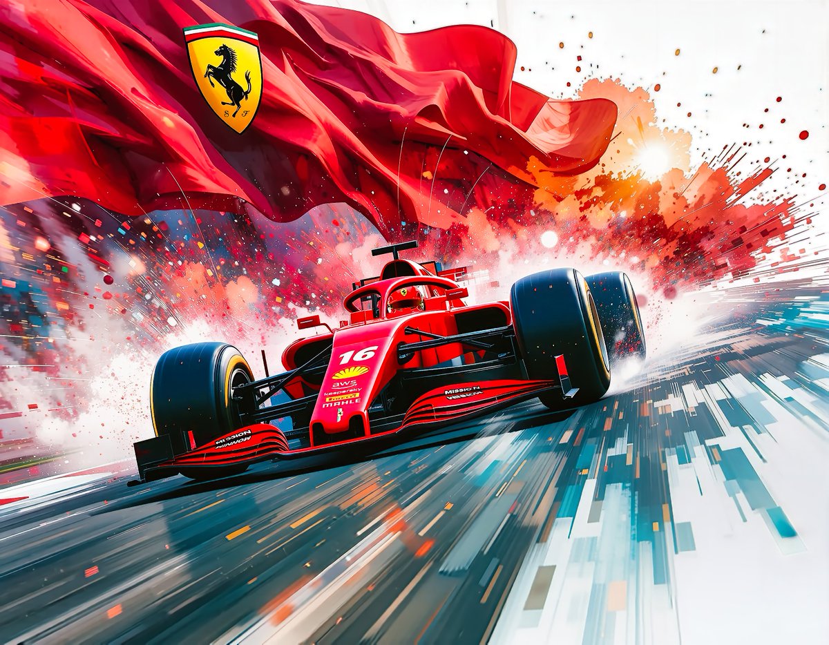 RevvedUpDesigns's tweet photo. Ferrari #16 unleashing the scarlet fury! Blazing speed and passion in this iconic red blur. Framed &amp; ready to hang on museum-quality paper—ships fast, USA only! ❤️🏎️ Order now: https://t.co/kpaoGnTtHd #Ferrari #F1 #Formula1 #RevvedUpDesigns #leclerc #racingart https://t.co/6q5gvA6qlh