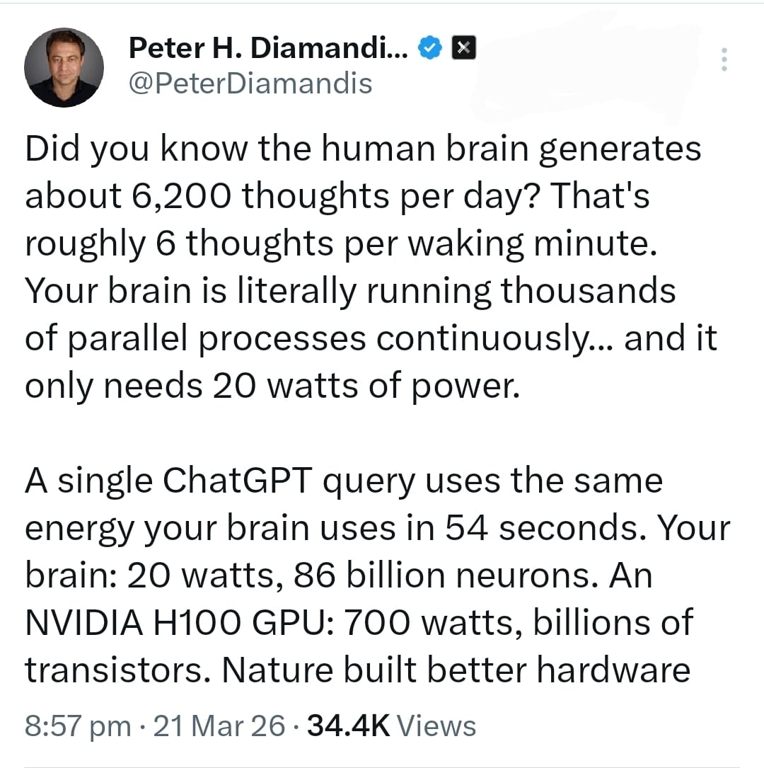 What Peter Diamandis (Author of Abudance) is trying to say is that humanity needs to build energy abundance before seeking to build compute and knowledge abundance.