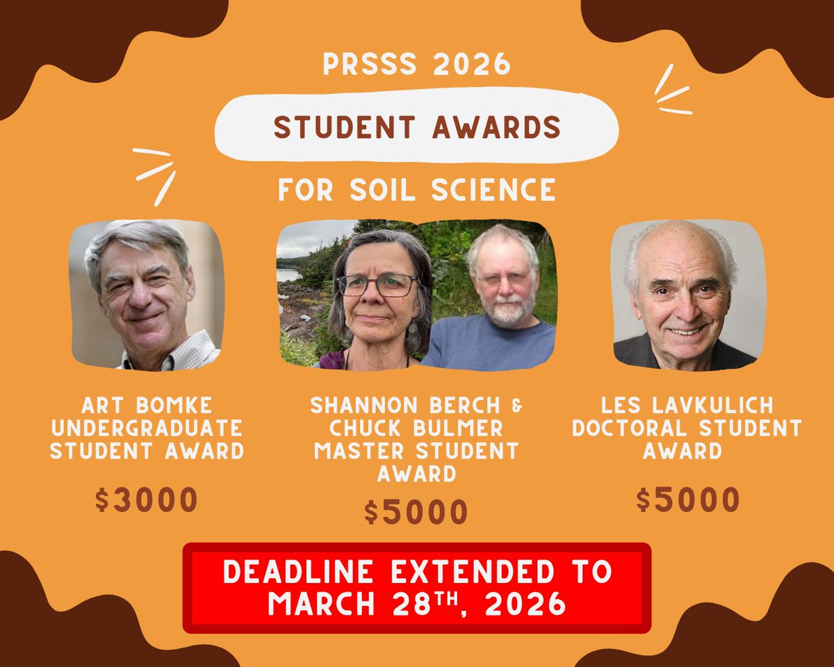 thePRSSS's tweet photo. UPDATE: DEADLINE EXTENDED!

Calling all soil science students! We are excited to announce that in partnership with Y.P. Heung Foundation, we have 3 awards open for application!

Head to the link in bio for more info
📅 DEADLINE for applications AND reference letters now March 28 https://t.co/Sk66bpuCGB