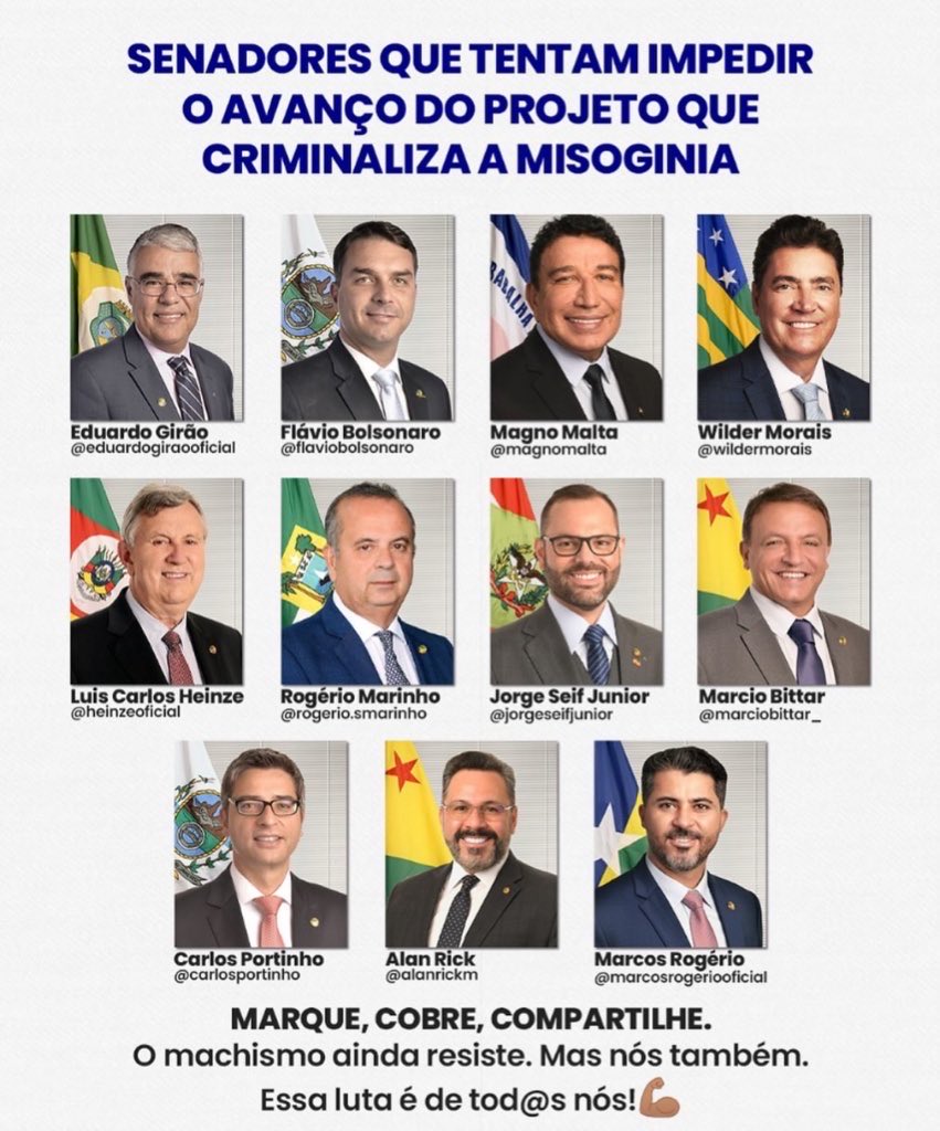 CARALHO SENADORES 
vamo parar de aumentar o proprio salario e passar a porra da lei anti misoginaaaaaa