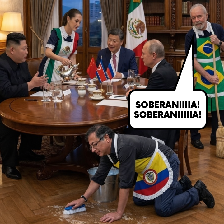 Pessoal gostou da capa do meu vídeo sobre a CELAC, então reproduzo aqui. 

"Soberaniiiia! Soberaniiiiia!" diz lula na CELAC enquanto limpa o chão para ditadores de esquerda.

Lembrando que foi quibado daqui x.com/papini_antonio…