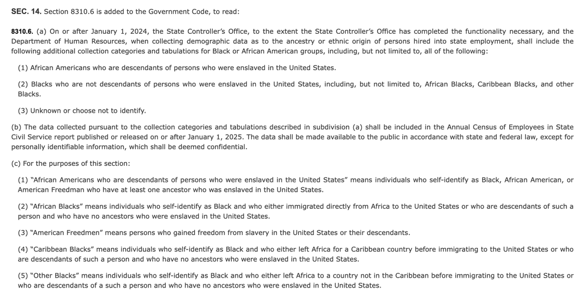 Chad_Boogie's tweet photo. Starting Jan 1, 2027 ALL California cities and counties must update their data collections standards to align with #SB515 and collect data specifically for Black🇺🇸 descendants of persons enslaved in the US! #StatewideLineageData #Disaggregation #Delineation

✊🏾💪🏾🇺🇸 https://t.co/wuq0zEnQoP